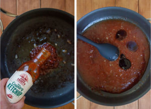 Pour the Irish country ketchup and the remaining ingredients in the pan to make the sauce.