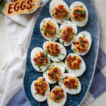 Chorizo Deviled Eggs on a serving platter.