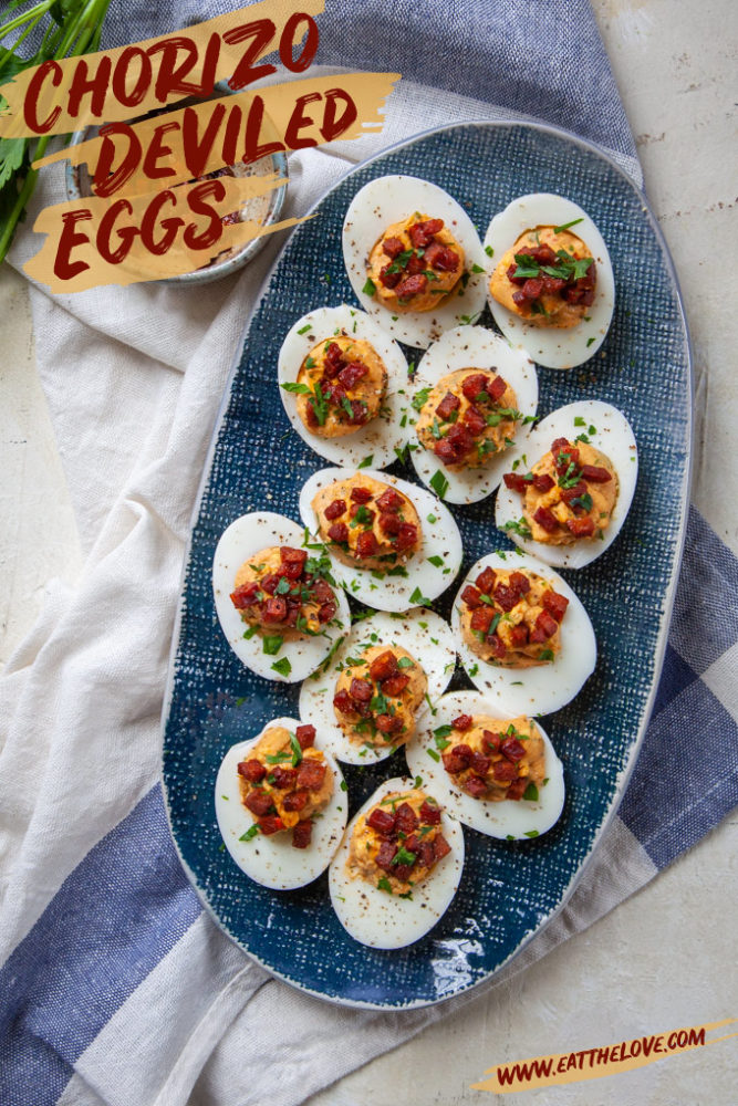 Chorizo Deviled Eggs on a serving platter.