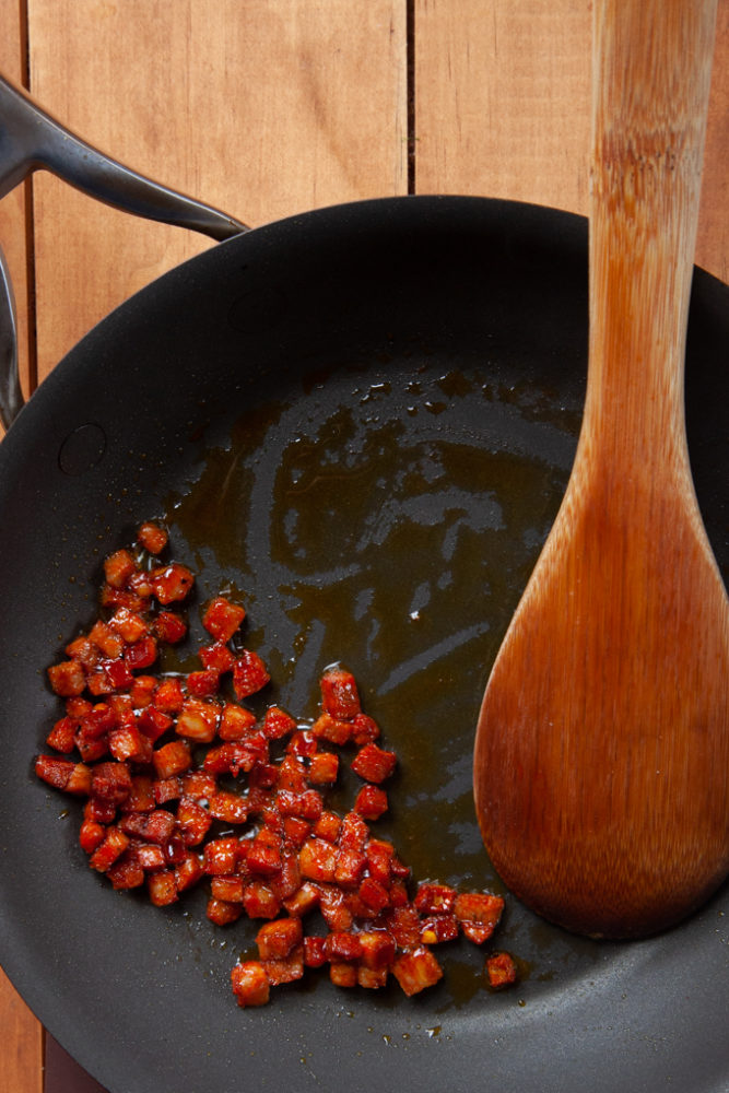 Frying up some Spanish chorizo sausage.