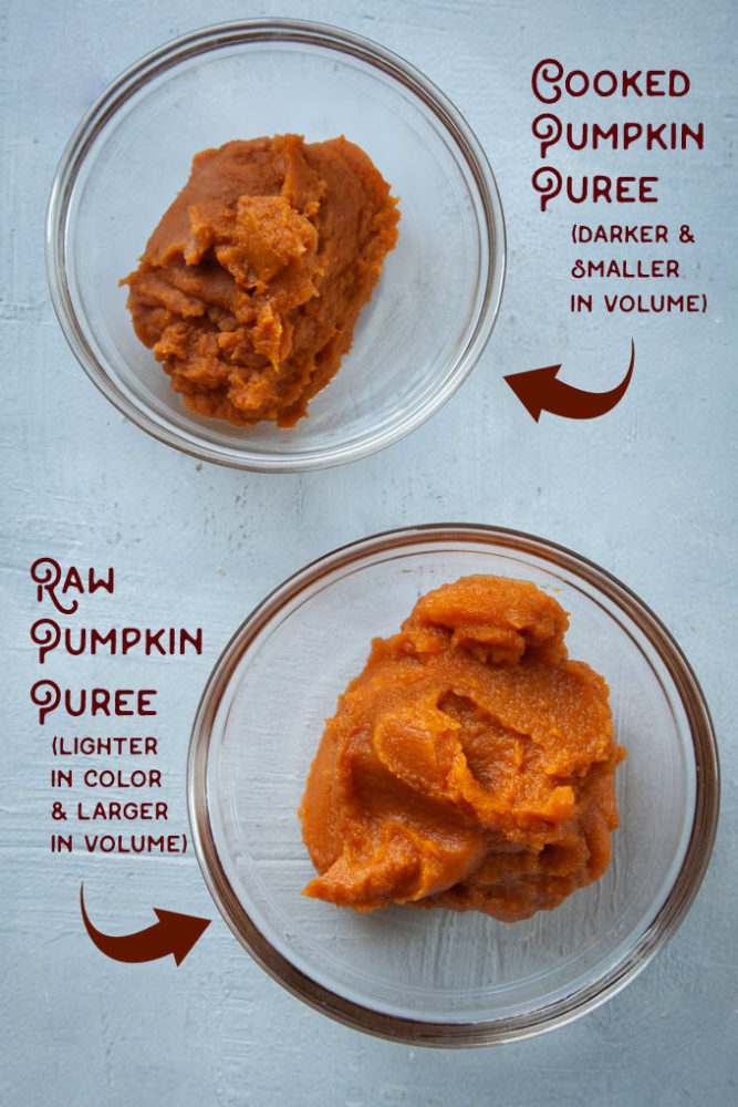 examples of cooked pumpkin puree vs raw pumpkin puree.