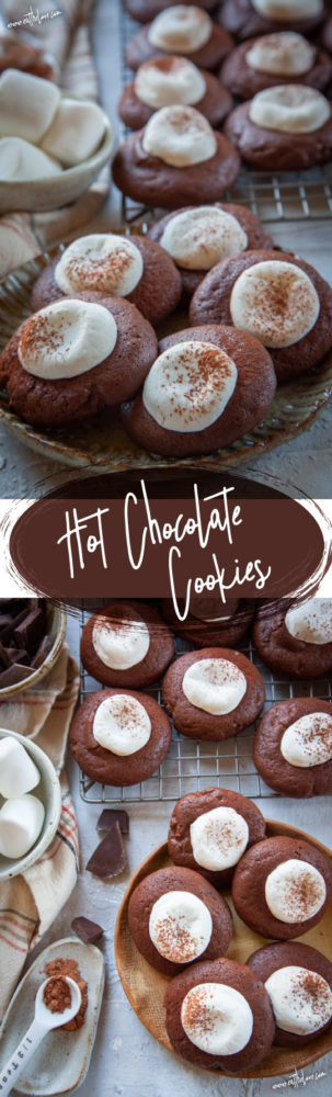 Hot Chocolate Cookies that taste like the best mug of hot cocoa, all packaged into a single cookie form! #cookie #recipe #chocolate #hotcocoa #hotchocolate #marshmallow