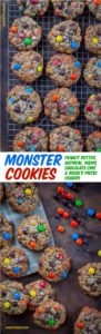 This the Best Monster Cookie Recipe! Packed with oatmeal, peanut butter, chocolate chips, m&ms and Reese's Pieces, it's easy to make and a total crowd pleaser! #cookies #monstercookies #recipe #baking #easy #chocolate #mandm #M&M #peanutbutter #peanutbuttercookie #oatmealcookie #chocolatechips