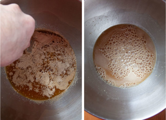 Sprinkle the yeast in the warm beer.