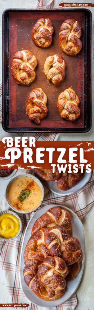 Homemade soft beer pretzels with beer in the dough itself creating a deeper more complex soft pretzel. #pretzel #softpretzel #bread #homemade #beer #recipe #gamefood #partyfood