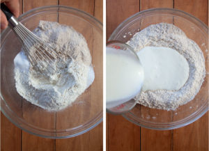 Whisk dry ingredients together, then add buttermilk