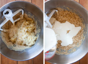 Mix in the bananas then mix in the sourdough starter discard.