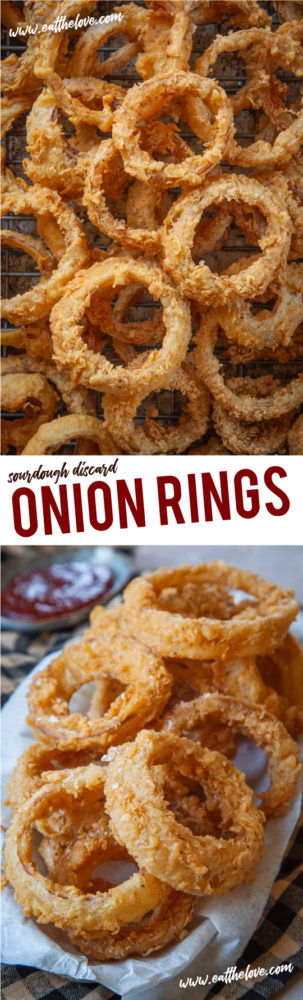 Use sourdough starter discard to make the crispiest crunchiest best onion rings ever! #onionrings #onionring #recipe #onion #frying #sourdough #discard #deepfrying #comfortfood #sidedish #snack