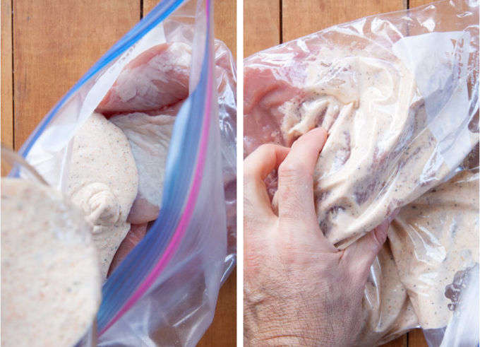 Place the pork and the marinade in a gallon resealable bag.