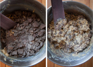 Hand mix in the chopped chocolate.