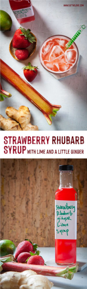 This easy to make Strawberry Rhubarb Syrup is like springtime in a bottle! Use it to make homemade soda or cocktails, or pour it over waffles, pancakes, or ice cream! #recipe #rhubarb #strawberry #syrup #simplesyrup #cocktail #mocktail #soda 