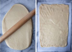 Roll the dough out into a rectangle.