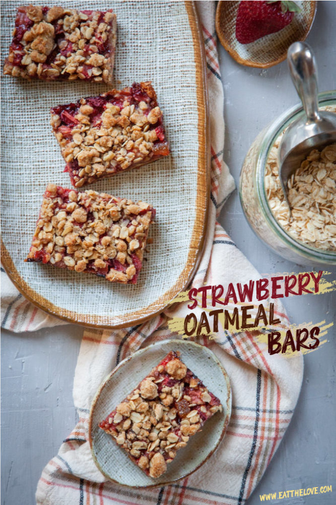 Strawberry oatmeal bars on a plate.