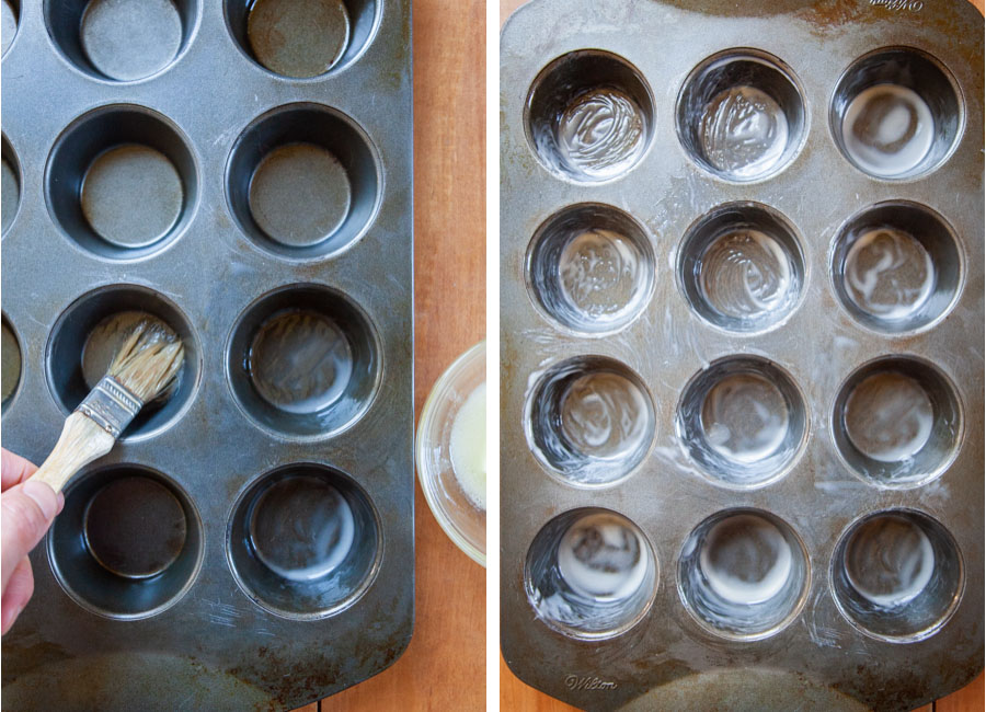 Brush the muffin tin with melted butter, then chill in the fridge.