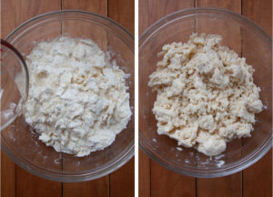 Drizzle water over crust ingredients then toss until dough forms.