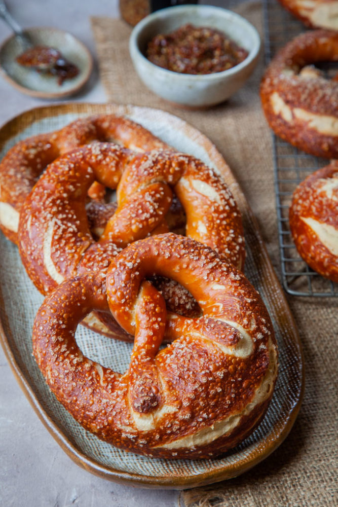 Bavarian pretzels on a plate.