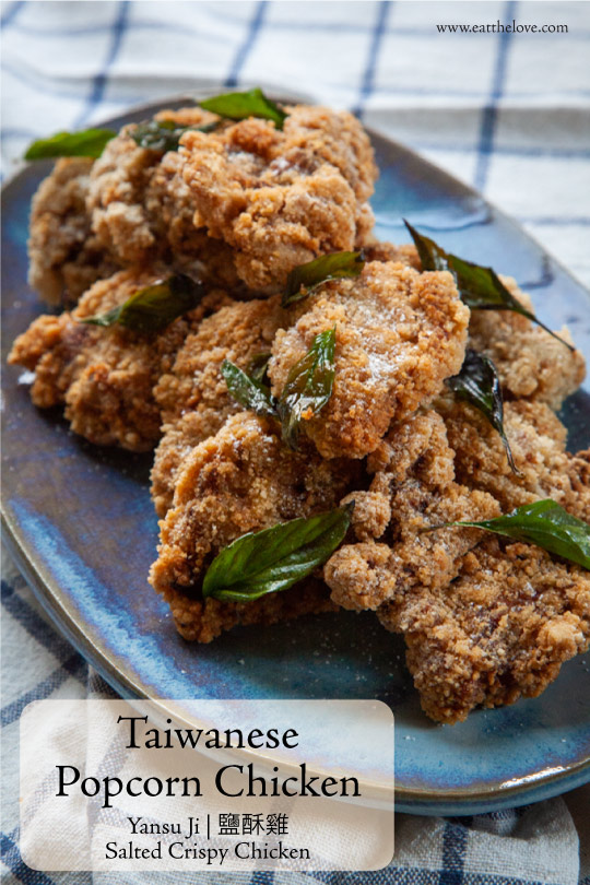 A plate with Taiwanese popcorn chicken on it.