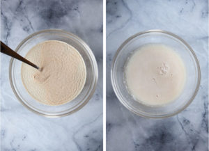 Left Image is yeast in water before it's proofed. Right image is proofed yeast with bubbles on top of the water.