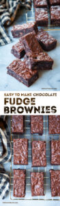 Top image is a pile of fudge brownies on a marble surface with more brownies behind them on a wire cooling rack. Bottom image is fudge brownies on a wire cooling rack.