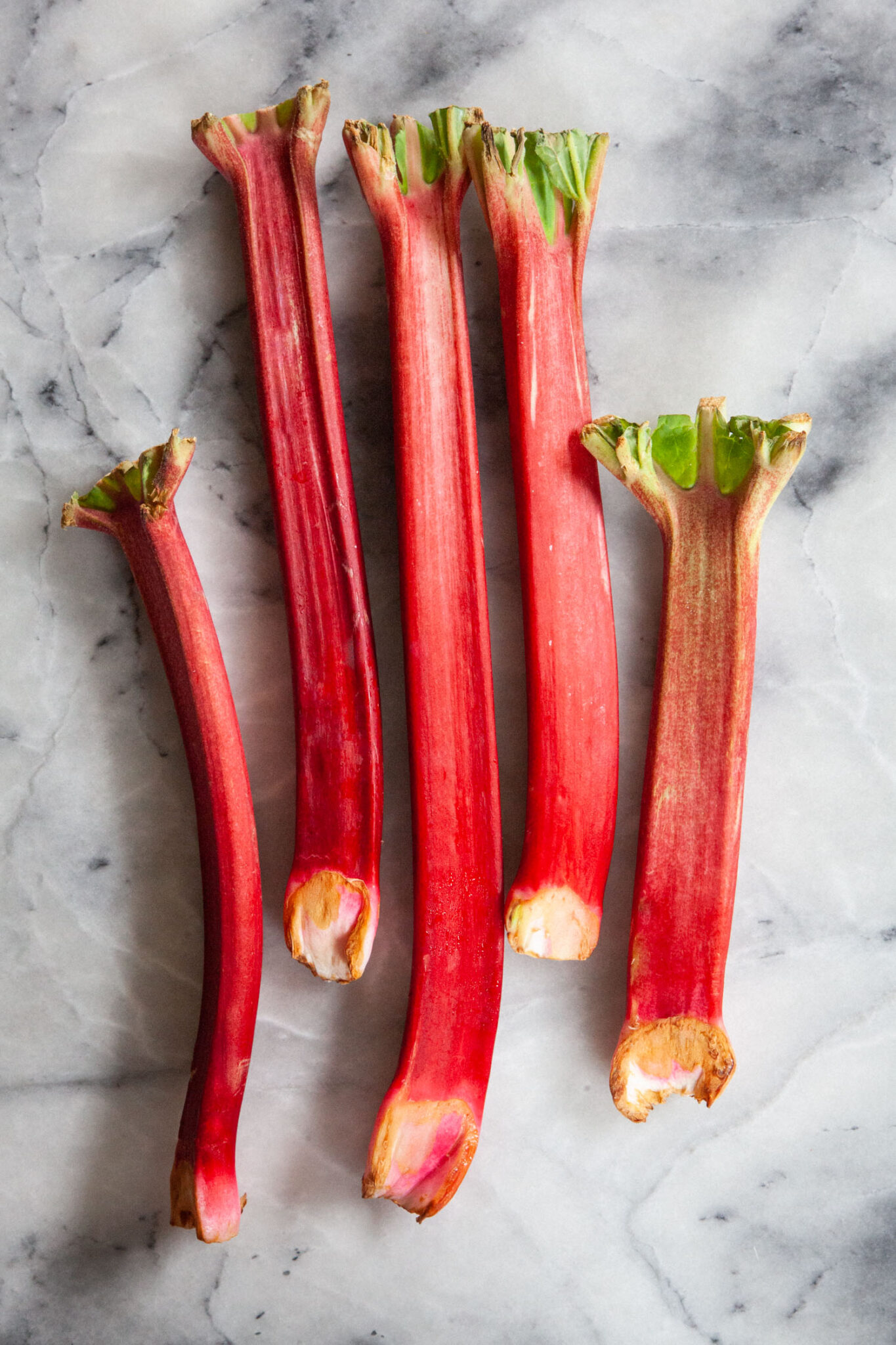 Rhubarb on a marble surface.