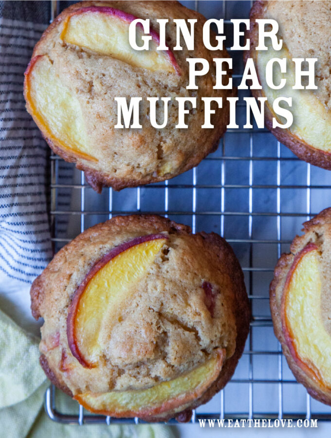 Ginger Peach Muffins on a wire cooling rack.